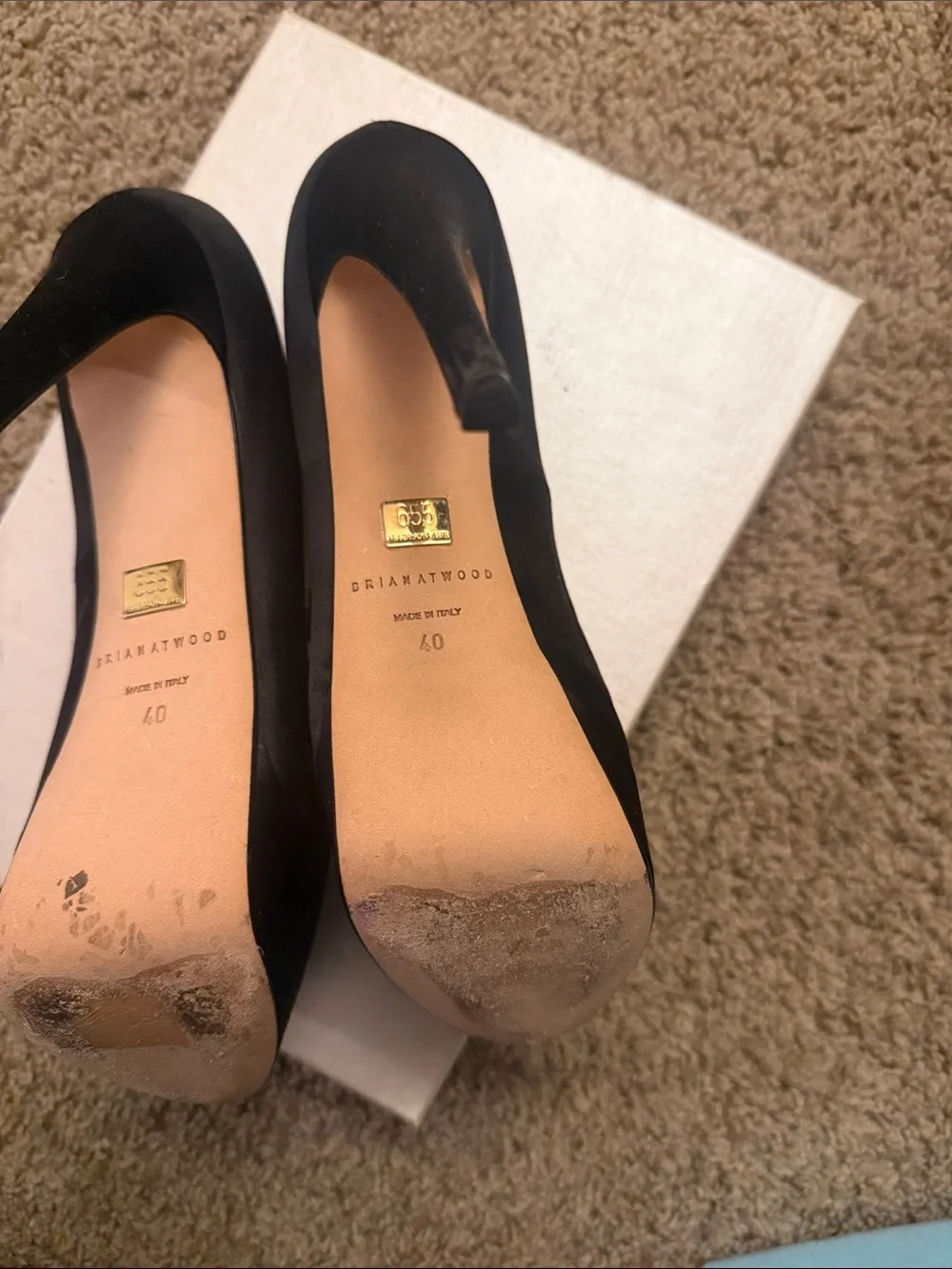 Brian Atwood Black Satin Platform Stiletto Pumps